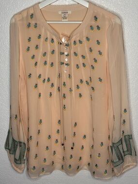 Sundance Peach Embroidered Silk Peasant Blouse Size Medium NWOT